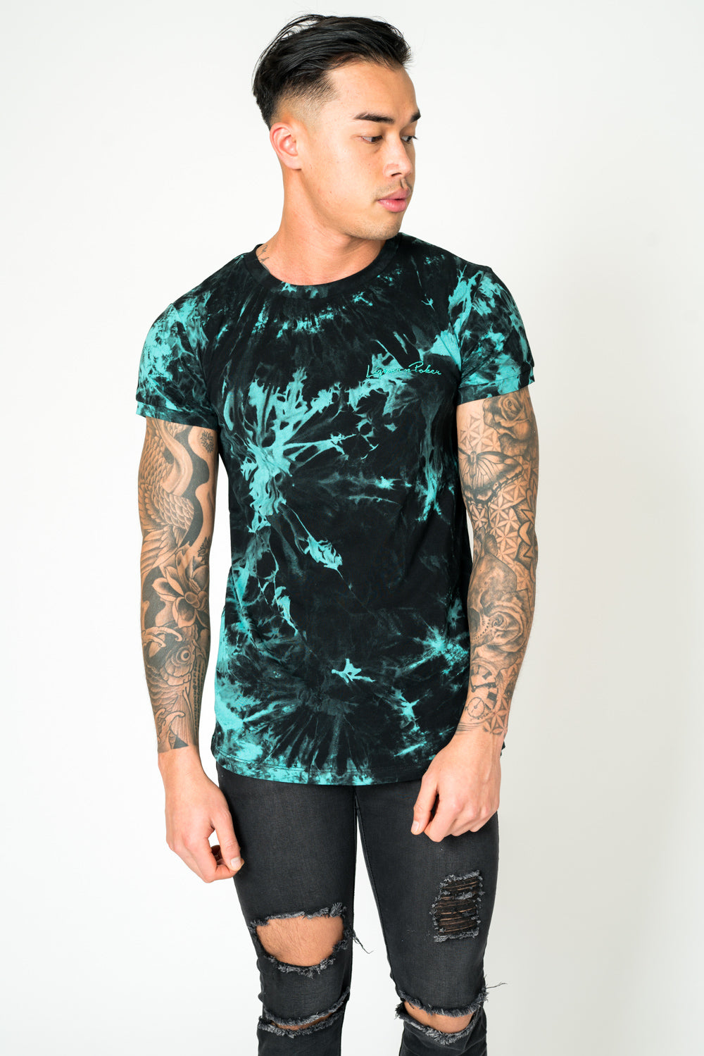 Aqua Blue Tie Dye Muscle Fit T-Shirt