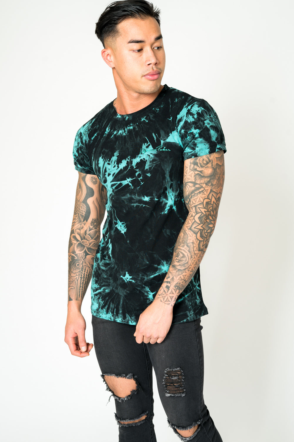 Aqua Blue Tie Dye Muscle Fit T-Shirt