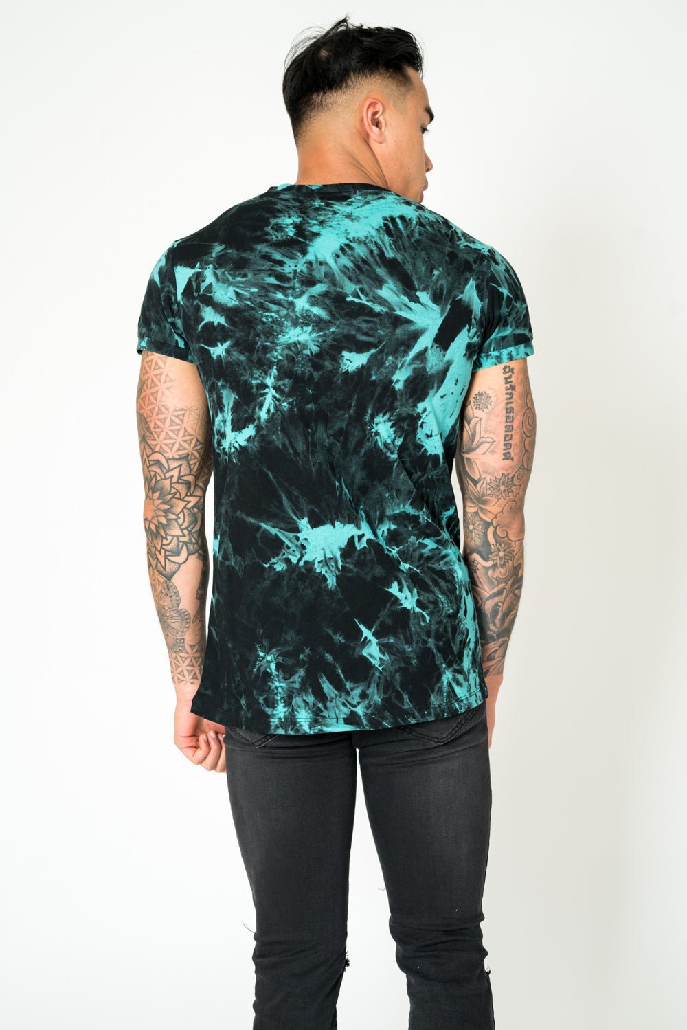 Aqua Blue Tie Dye Muscle Fit T-Shirt