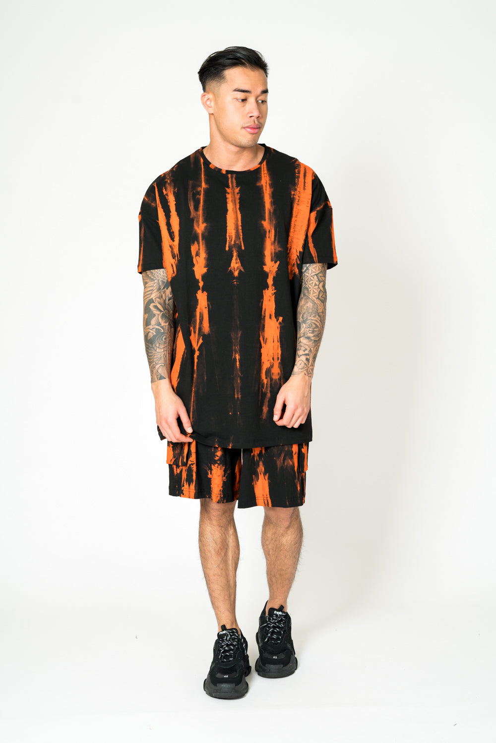 Orange Stripe Tie-Dye Oversized Longline T-shirt