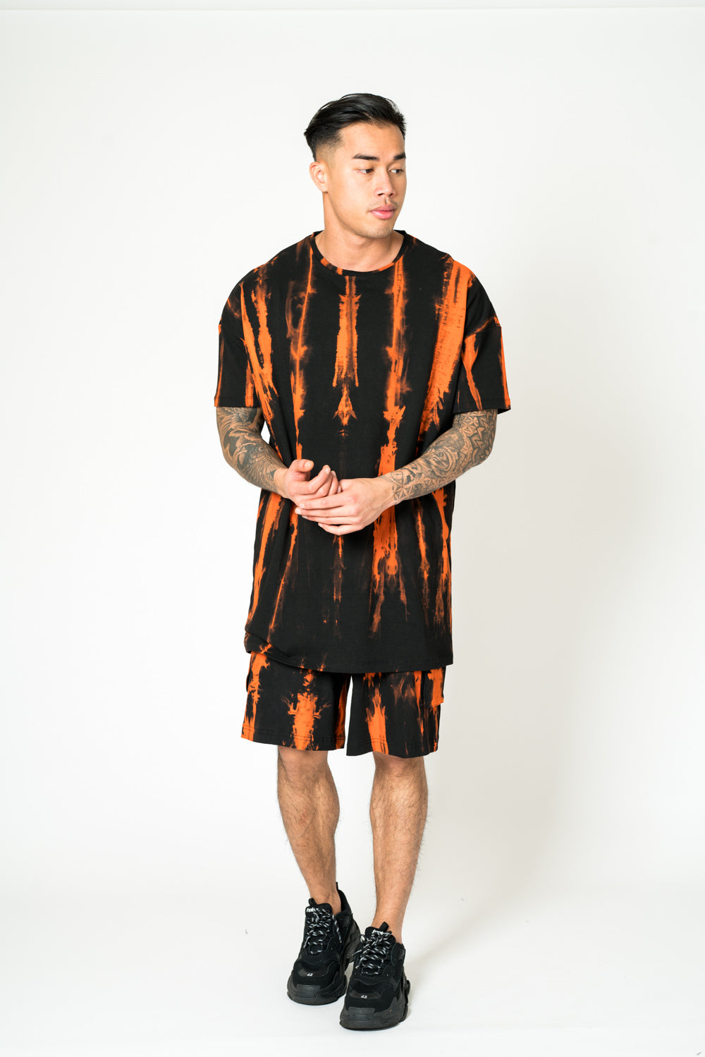 Orange Stripe Tie-Dye Oversized Longline T-shirt