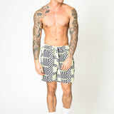 Relaxed Fit Shorts In Lime Black With Geo Stripe