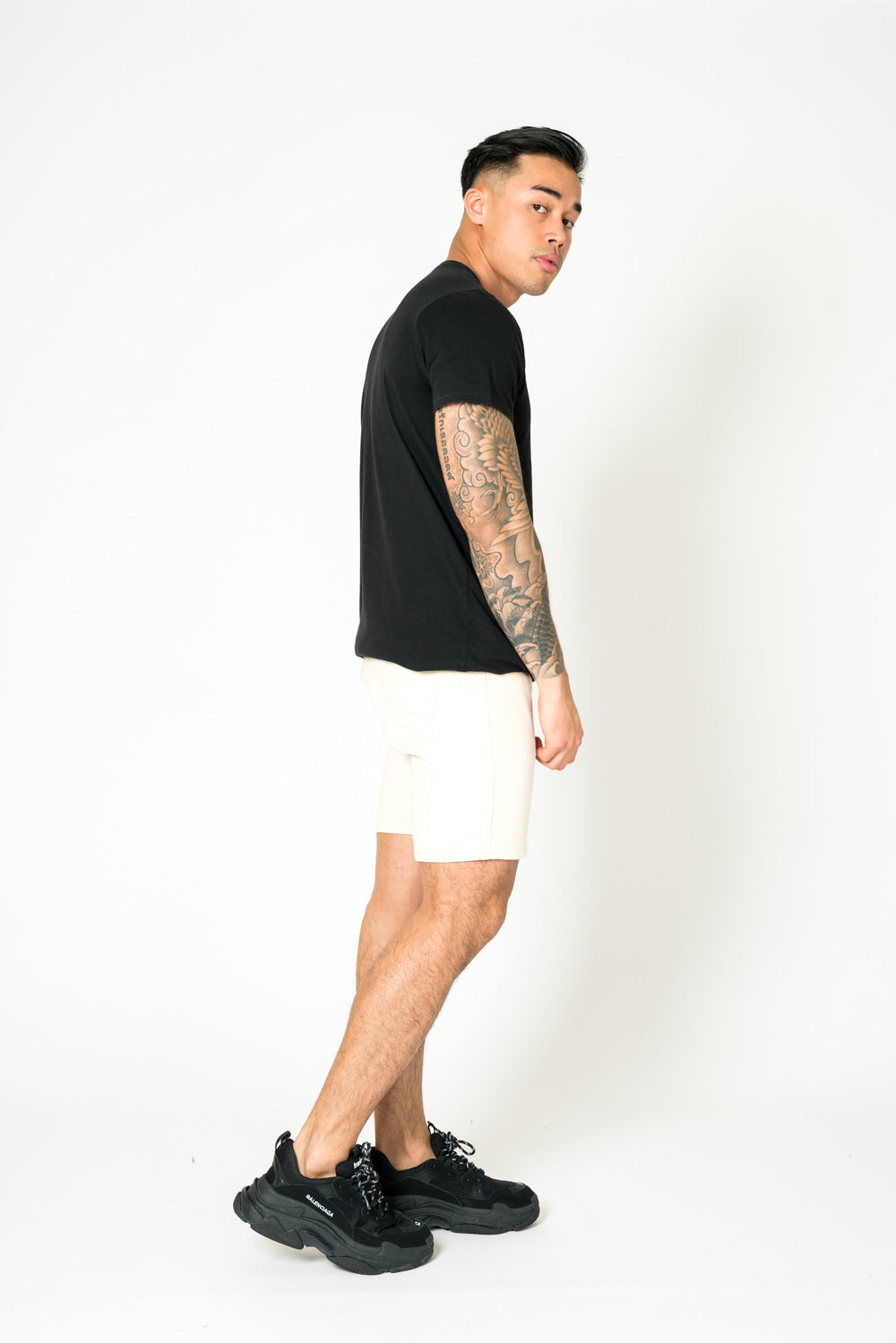 Ecru Slim-Fit Denim Shorts