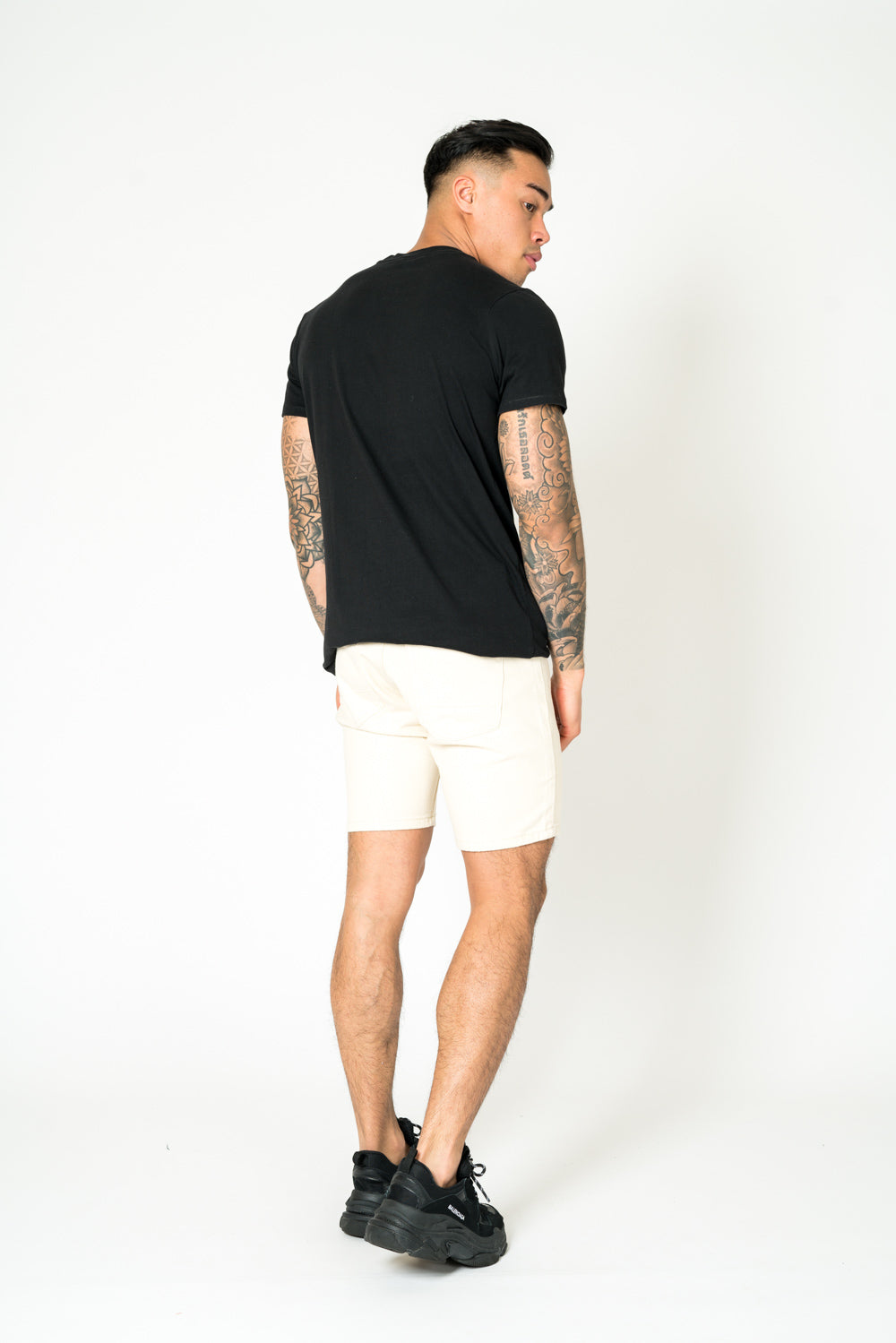 Ecru Slim-Fit Denim Shorts