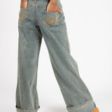 Dirty Wash Mid Rise Baggy Jeans