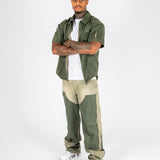 Khaki Panelling Contrast Detail Baggy Jean
