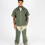 Khaki Panelling Contrast Detail Baggy Jean