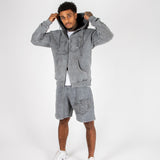 Oversized Washed Grey Appliqué & Stud Detail Hoodie