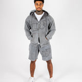 Oversized Washed Grey Appliqué & Stud Detail Hoodie