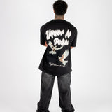 Black Oversized Bird Graphic Back Printed T-Shirt