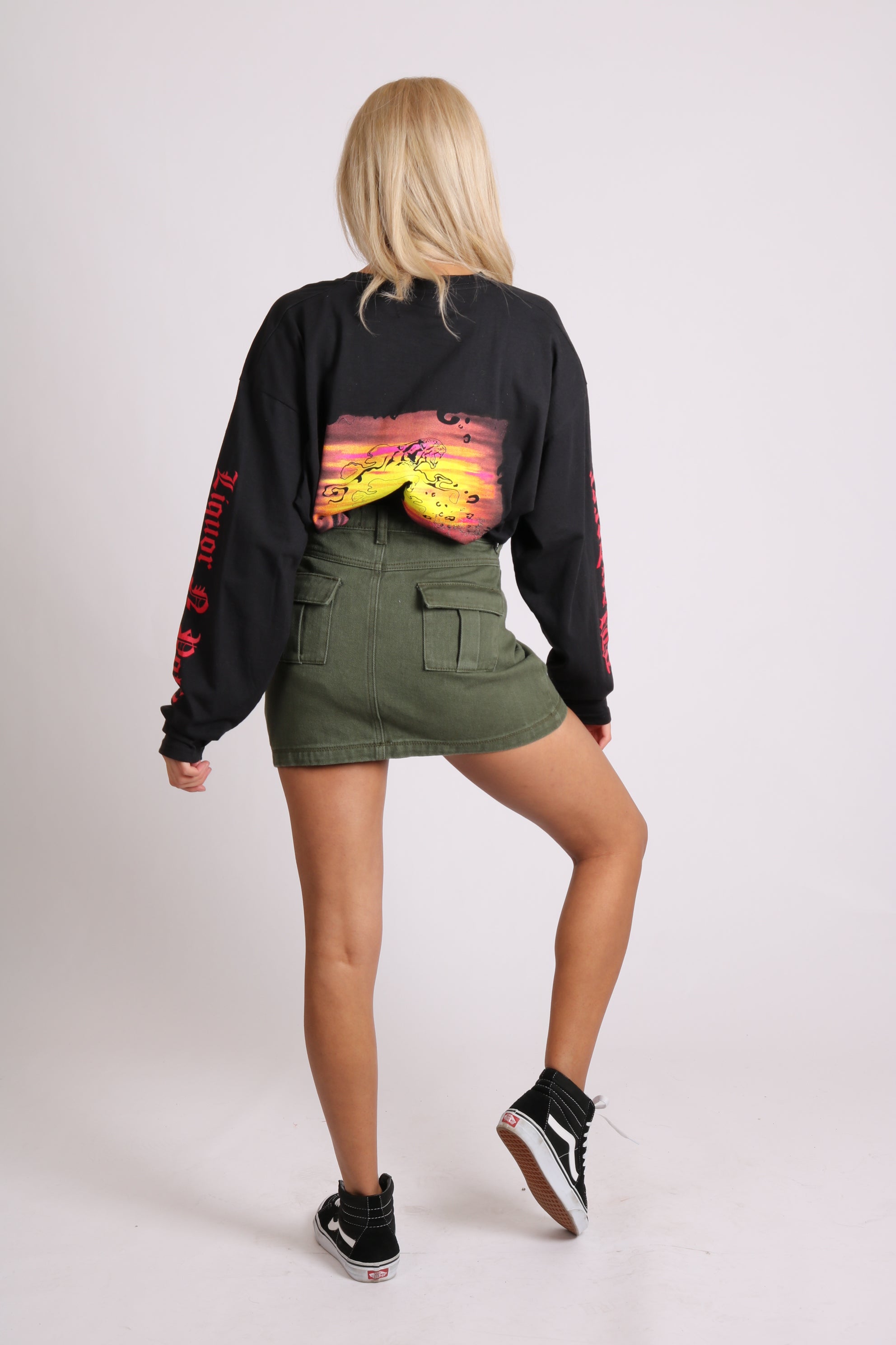 Solo Girl Long Sleeve T Shirt With Safari Print In Black