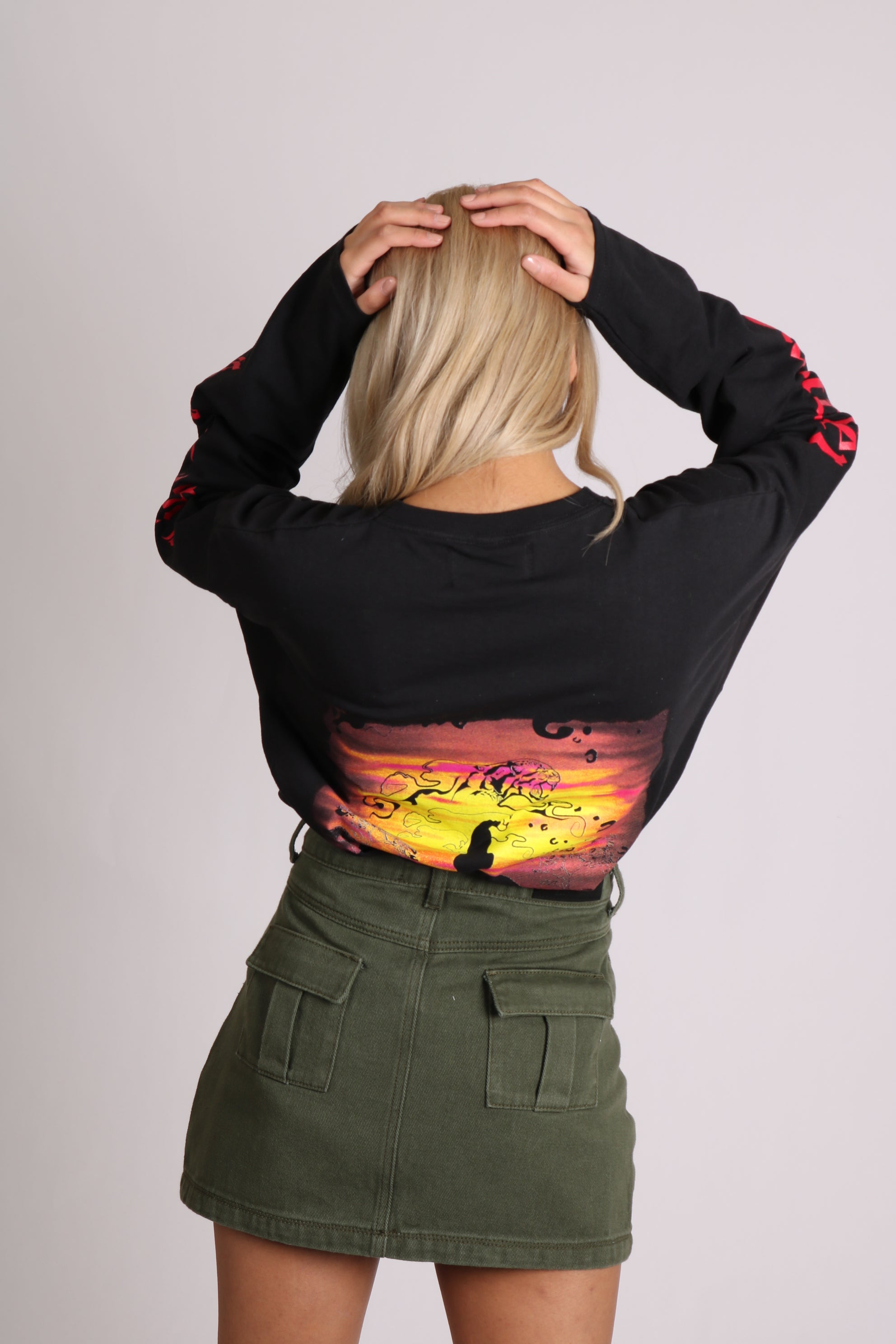 Solo Girl Long Sleeve T Shirt With Safari Print In Black
