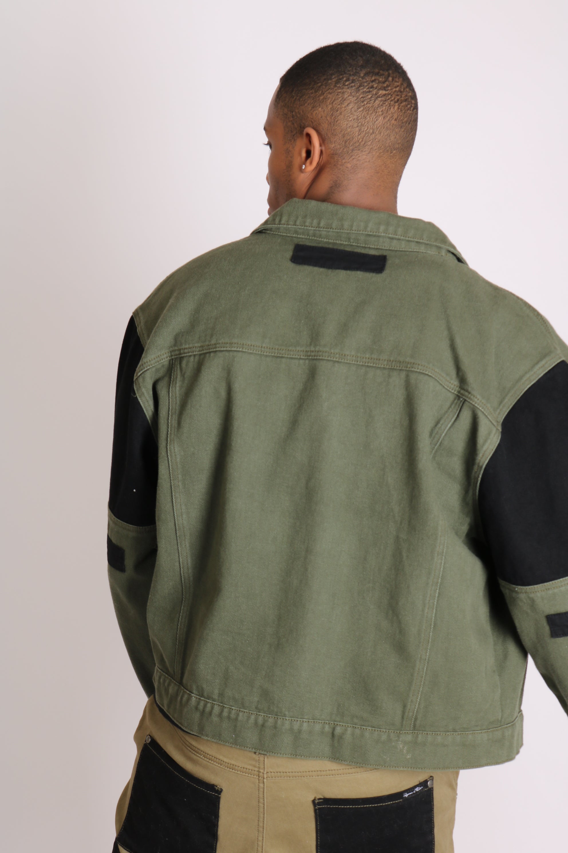 Faro Oversized Black & Khaki Contrast Utility Denim Jacket