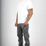 Straight Leg Denim Jeans In Black Paisley