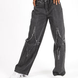 Grey Wash Rapture Rip & Repair Baggy Fit Jeans