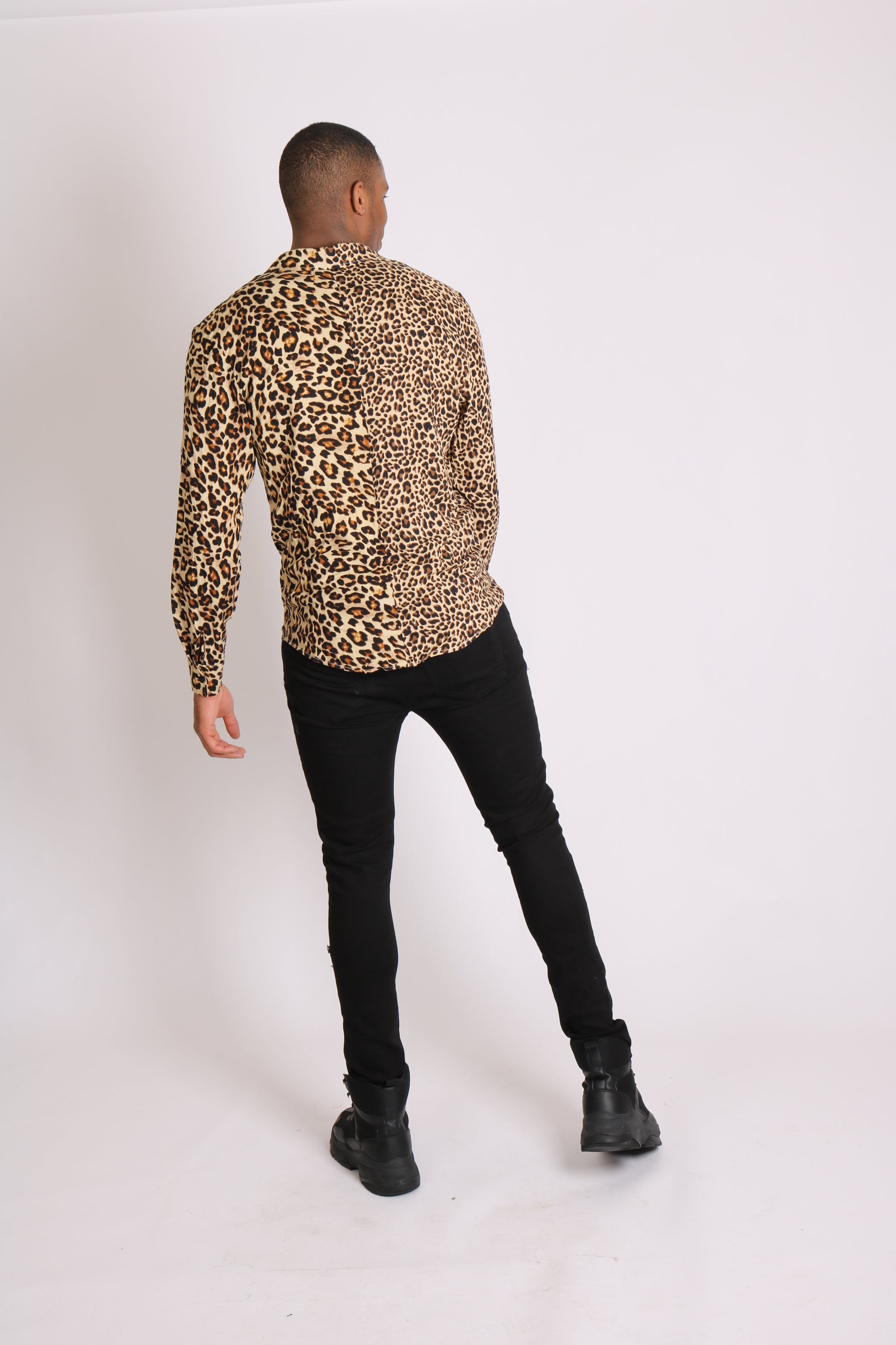 Spliced Leopard Print Long Sleeve Shirt