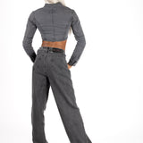 Washed Grey Rip & Repair Rapture Stitch Cropped Jacket