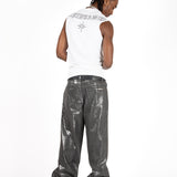 Metallic Coated Baggy Jeans