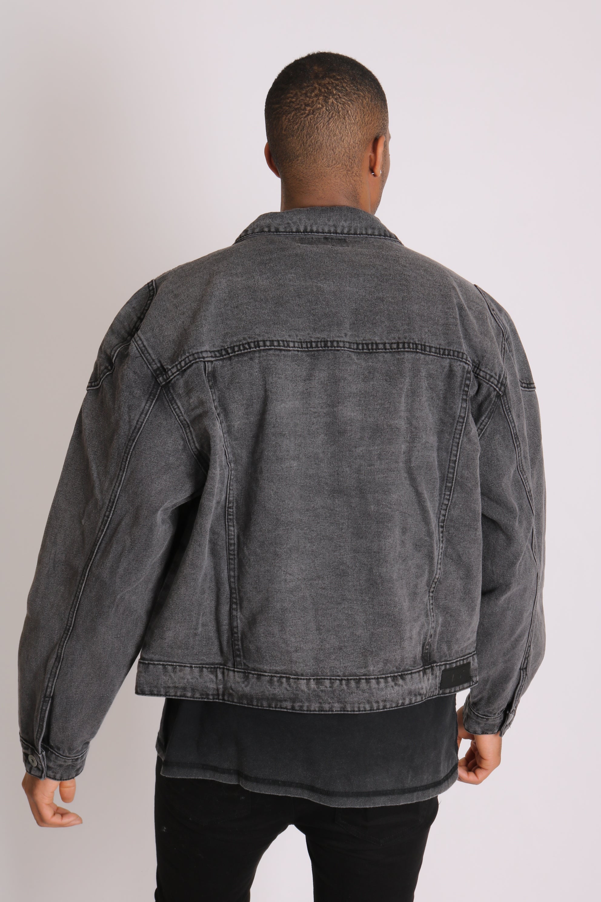 Fort Oversized Utility Pocket Denim Jacket In Washed Grey