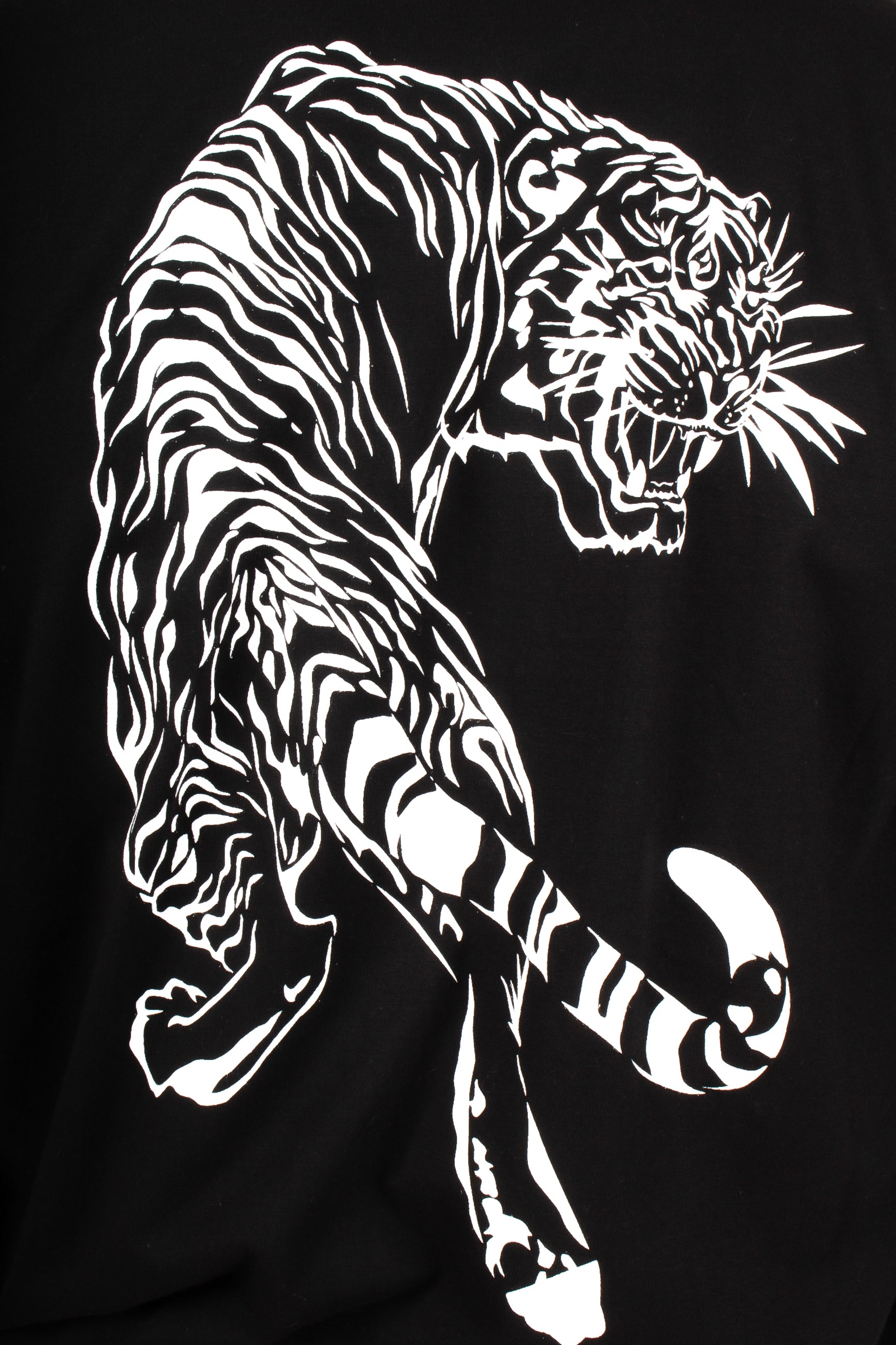 Tiger Print Long Sleeve Black T-Shirt