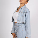 Fae Diamanté Angel Cropped Denim Jacket
