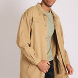 Longline Worker Shacket In Tan