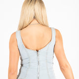 Stonewash Denim Diamante Embellished Top