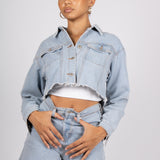 Fae Diamanté Angel Cropped Denim Jacket