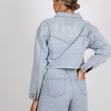 Fae Diamanté Angel Cropped Denim Jacket