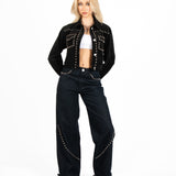Black Suede Stud Detail Crop Jacket