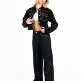 Black Suede Stud Detail Crop Jacket