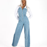 Denim Panel Wide Leg Jumpsuit