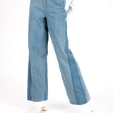 Denim Panel Wide Leg Jumpsuit