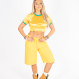 Yellow Denim Varsity Jorts