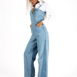 Denim Panel Wide Leg Jumpsuit