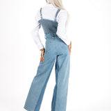 Denim Panel Wide Leg Jumpsuit