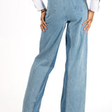 Denim Panel Wide Leg Jumpsuit