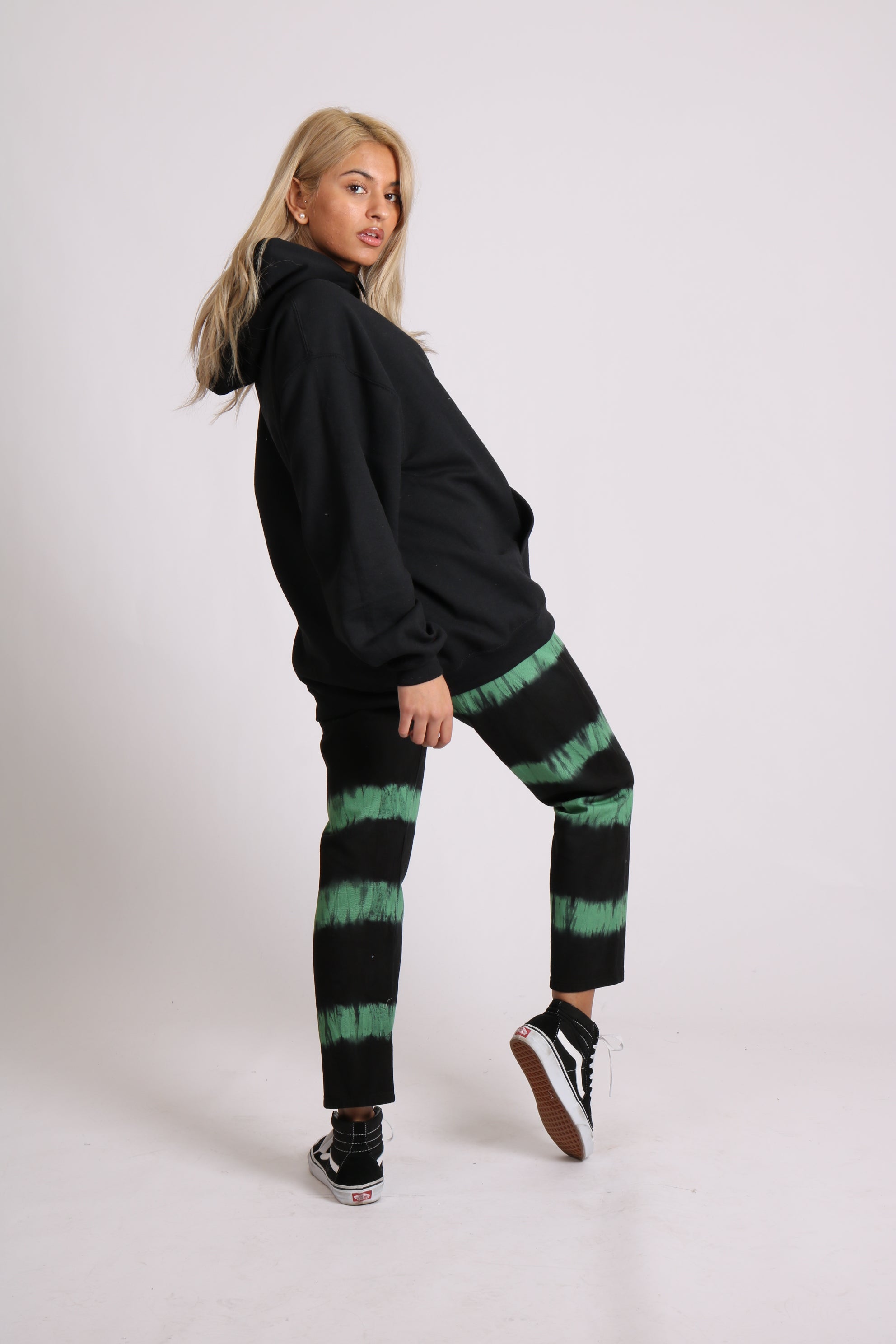 Minty Wide Leg Jeans In Black With Tie Dye Stripe