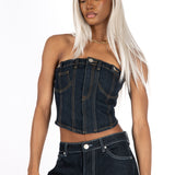 Raw Indigo Denim Cropped Bandeau