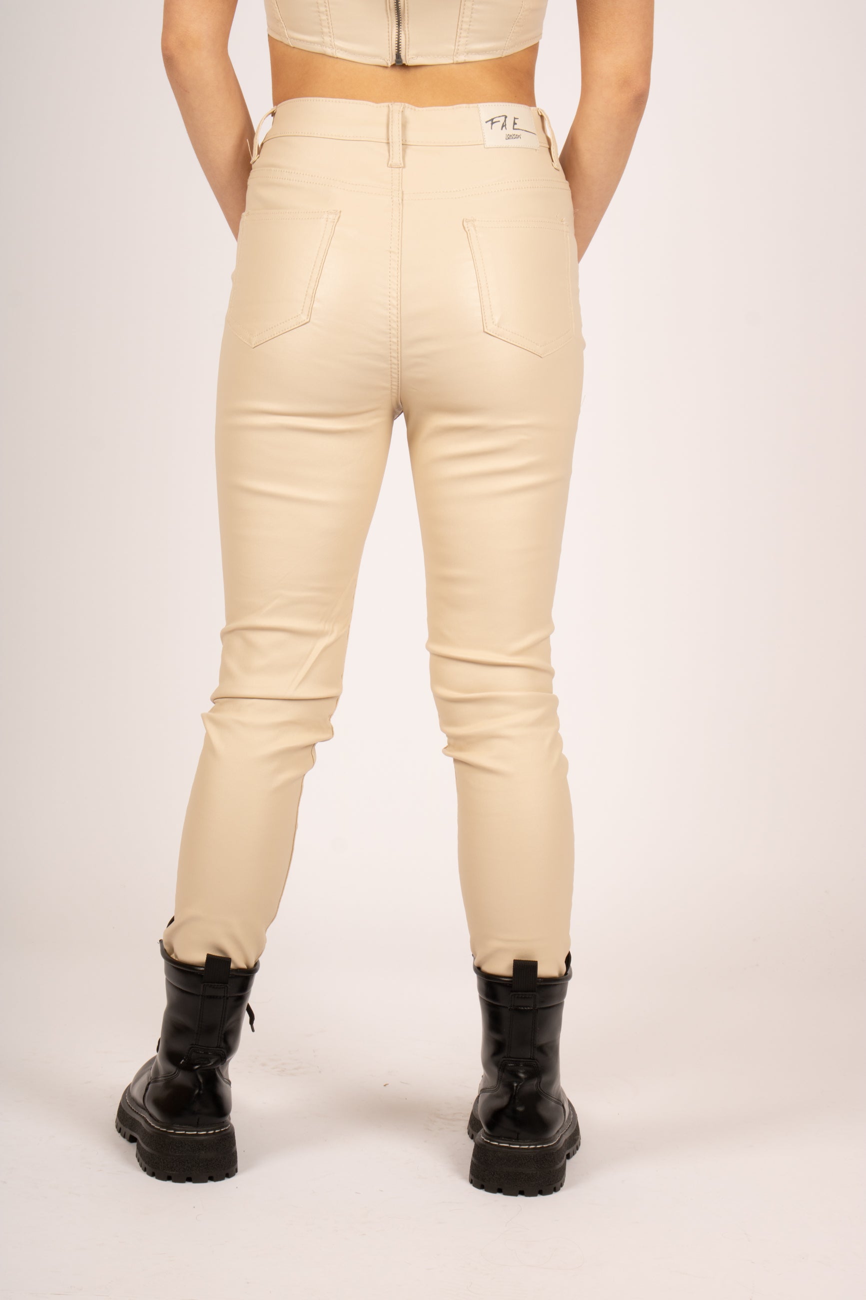 FAE Ivory Faux Leather Skinny Trousers