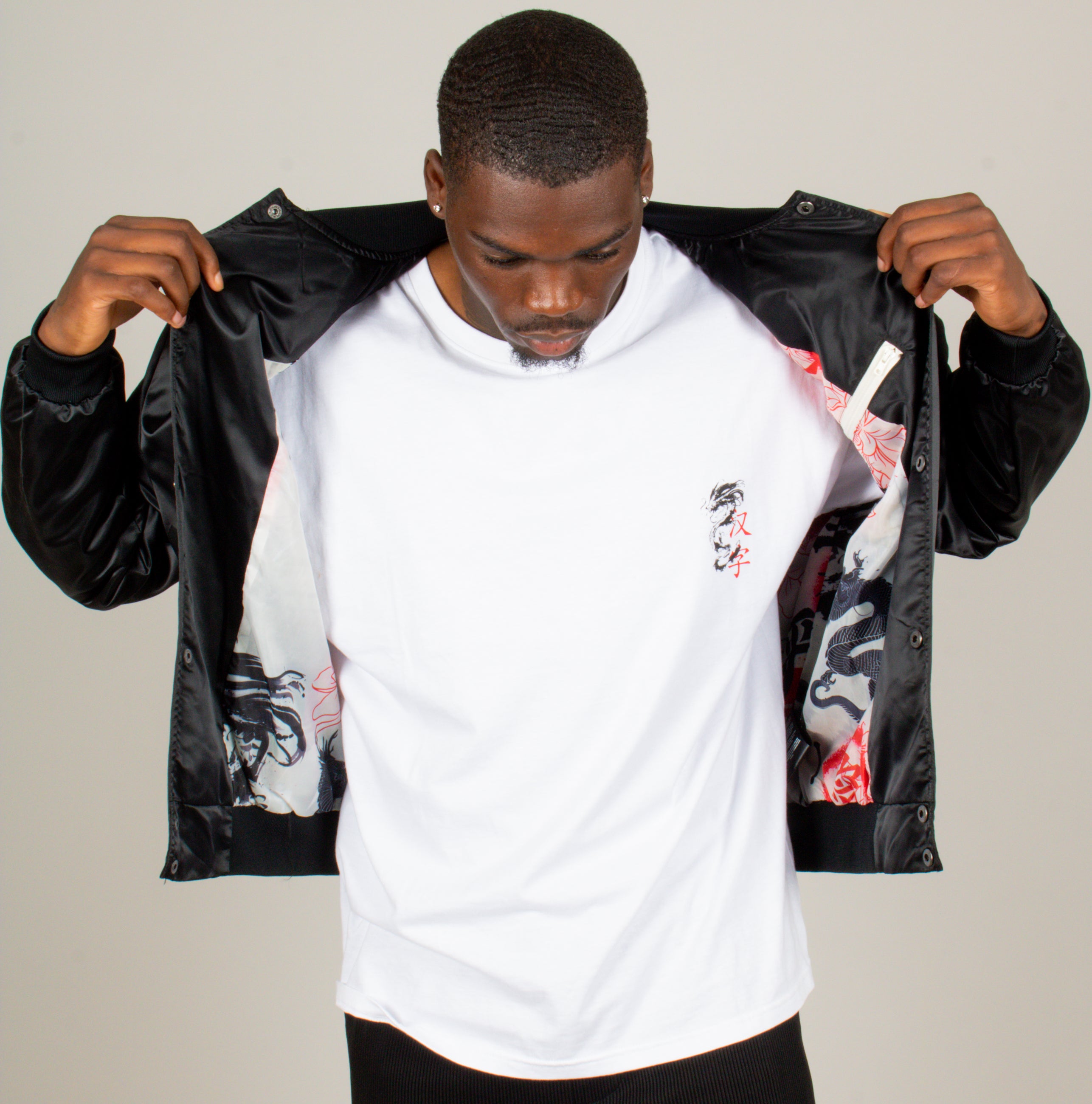 Dragon Embroidered Satin Bomber Jacket