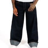 Raw Indigo Mid Rise Contrast Stitch Baggy Jeans