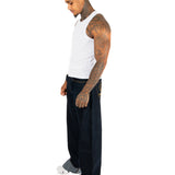 Raw Indigo Mid Rise Contrast Stitch Baggy Jeans