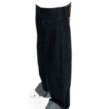 Raw Indigo Mid Rise Contrast Stitch Baggy Jeans