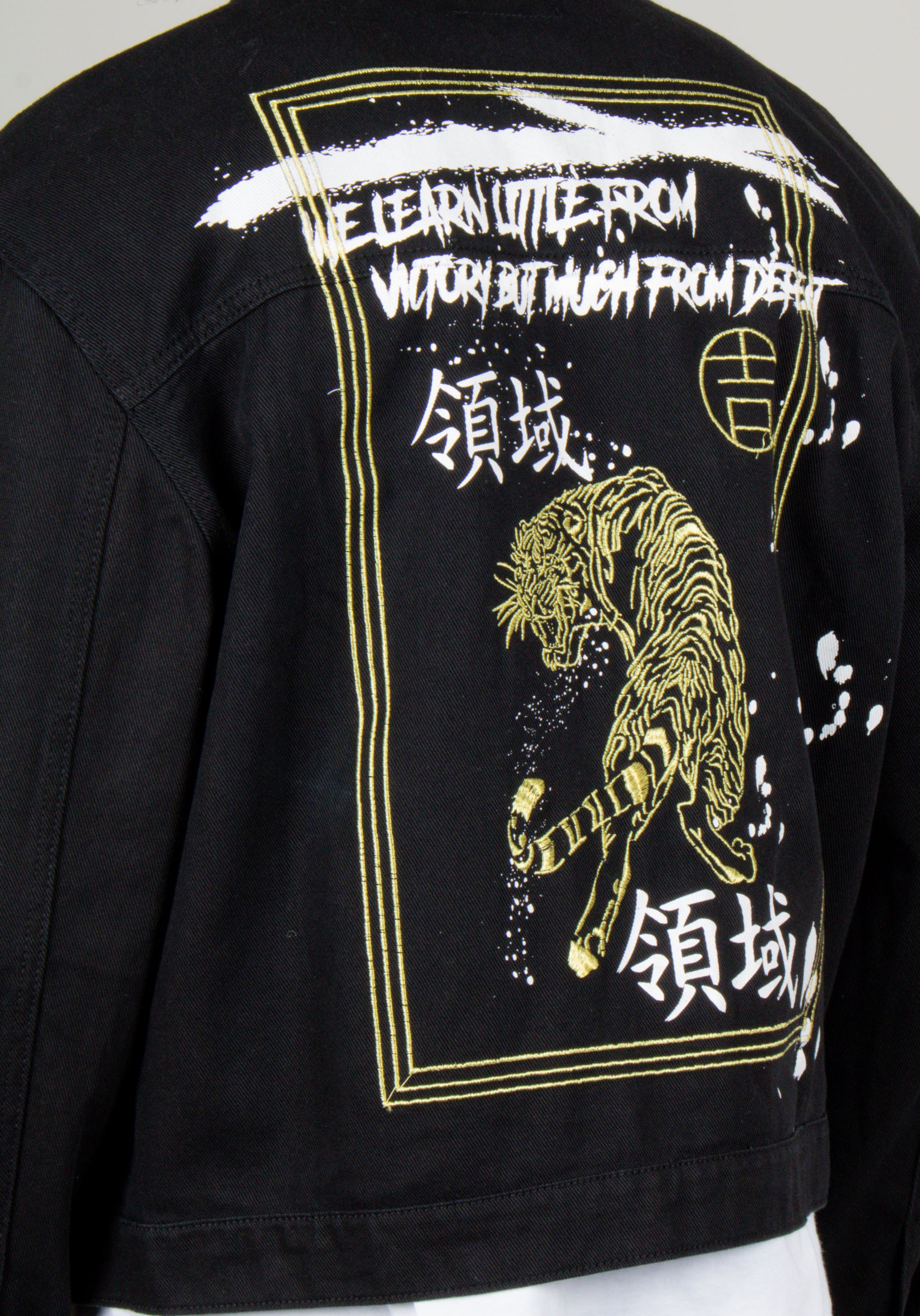 Golden Tiger Embroidered Oversized Black Trucker Jacket