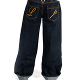 Raw Indigo Mid Rise Contrast Stitch Baggy Jeans