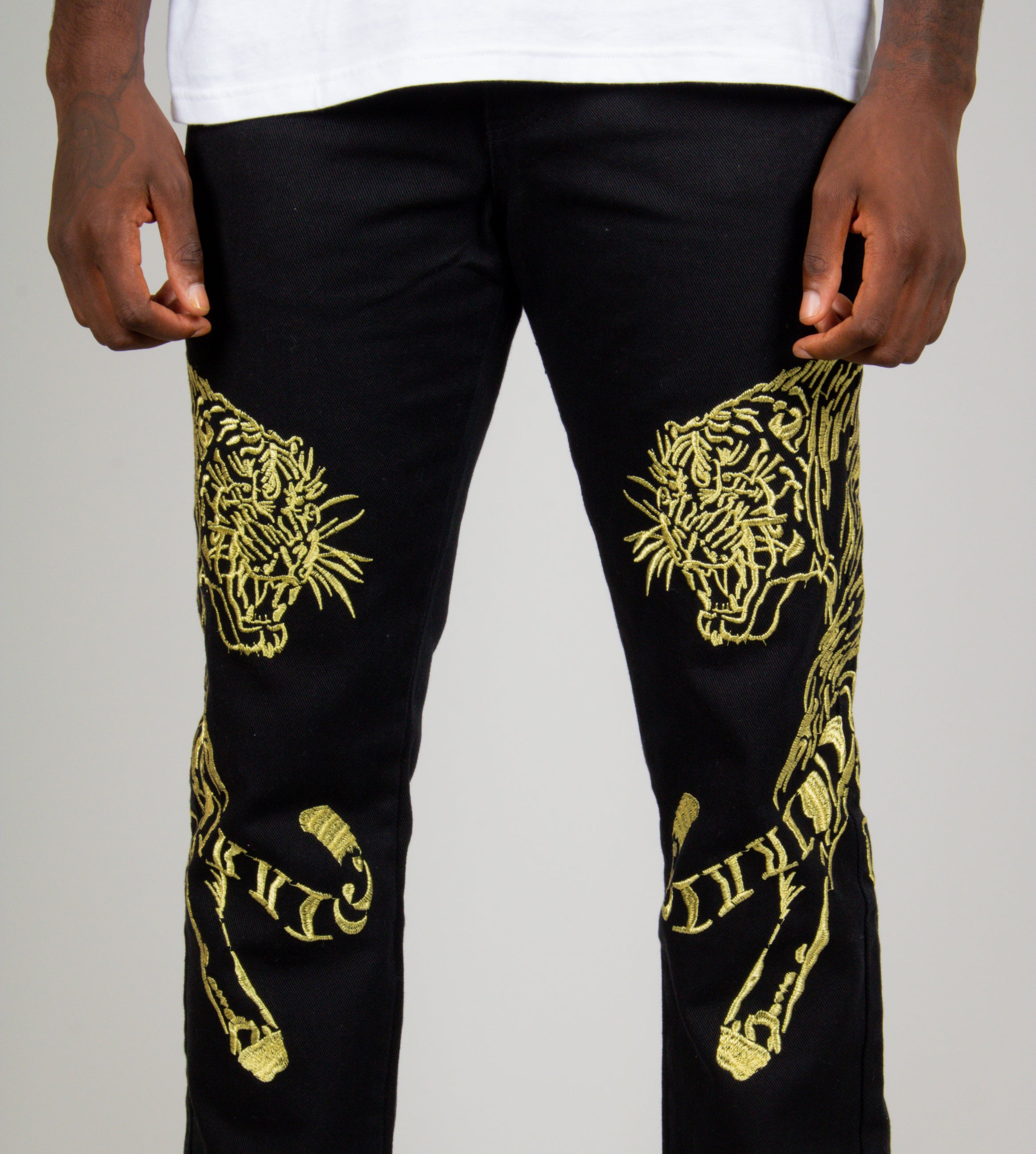 Golden Tiger Embroidered Straight Leg Jeans