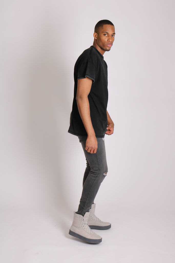 Logan Stretch Skinny Jeans In Washed Black With Distressing