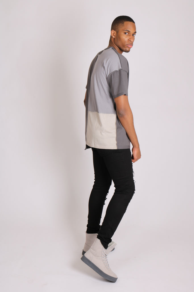 Grey Contrast Patchwork Oversized T-Shirt