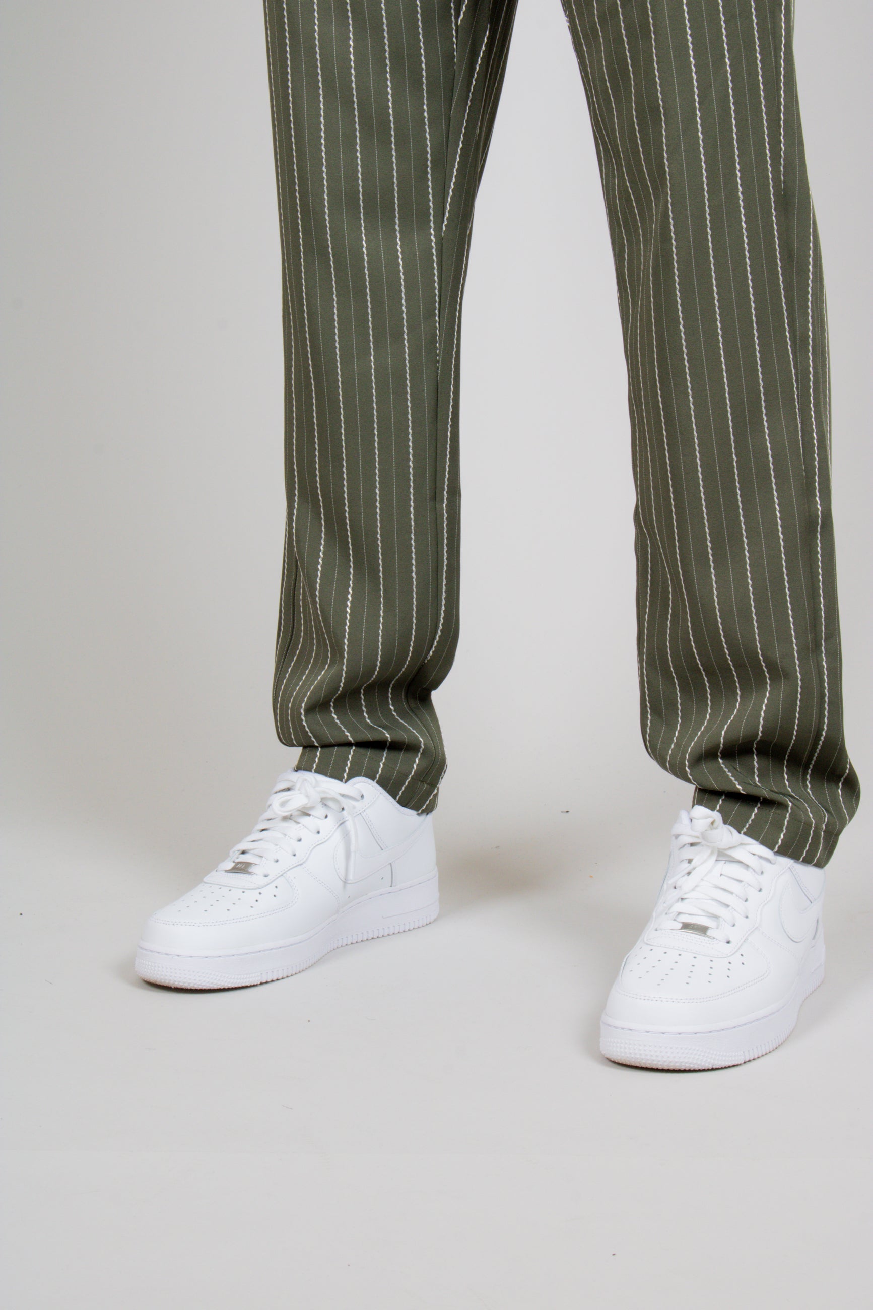 Khaki Pinstripe Straight Leg Trousers